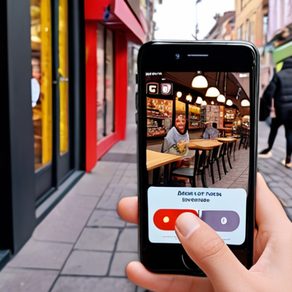 **Prompt 1 (Reality Augmentation):** A modern person on a city street, looking at their smartphone. The phone screen displays augmented reality (AR) elements overlaying the real world, such as glowing virtual objects or mini-game indicators. Simultaneously, a digital coupon or a real-world store discount code appears on the phone, visibly connecting the virtual interaction to a tangible real-world benefit like a coffee shop discount. The user has a delighted expression. Dynamic, vibrant, subtle blending of digital and physical.